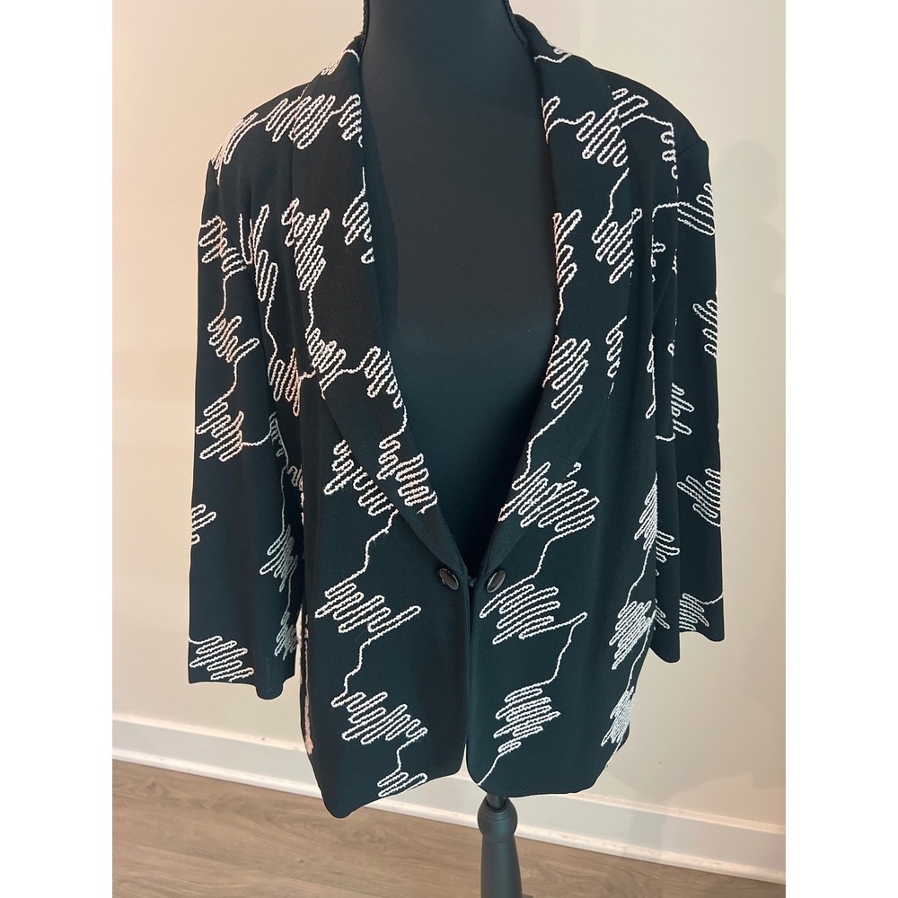 Ming Wang Black Abstract Squiggle Knit Jacket Blazer Size L RN073924 Artsy Chic